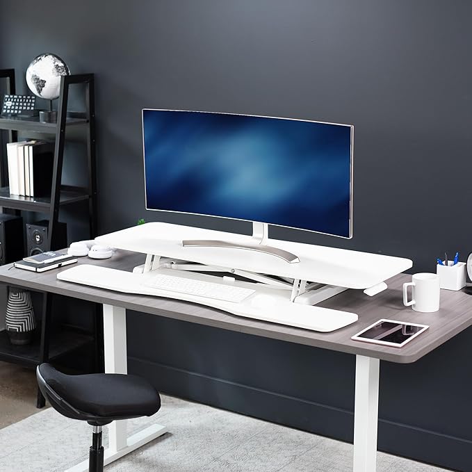 VIVO 48 inch Desk Converter, K Series, Height Adjustable Sit to Stand Riser, Dual Monitor and Laptop Workstation with Wide Keyboard Tray, White, DESK-V048KW