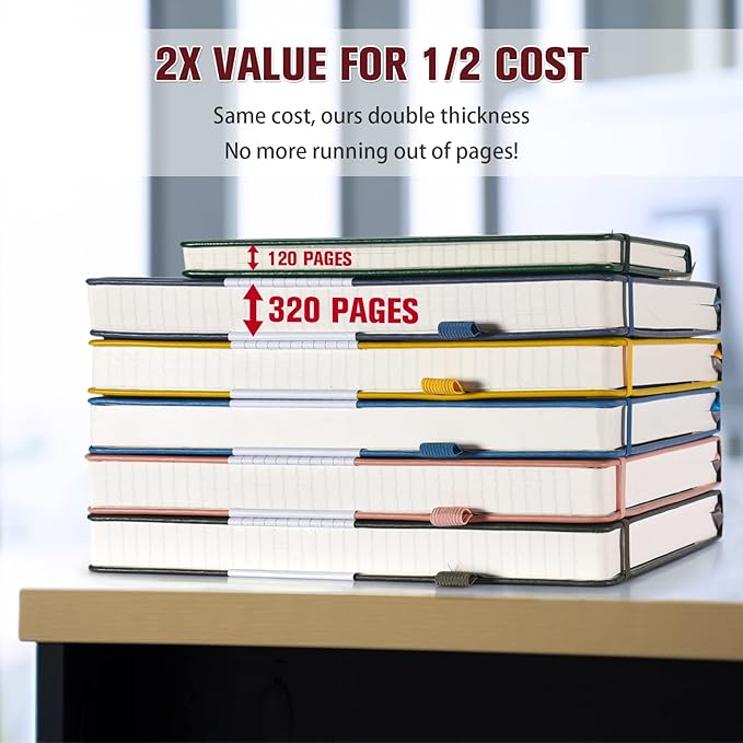 5 Pack College Ruled Notebook, 312 Numbered Pages Thick Notebooks Bulk, 100gsm No Bleed Paper Hardcover Leather Journal, Lined Journal Notebook Set for Women Men School Office, A5, Burgundy