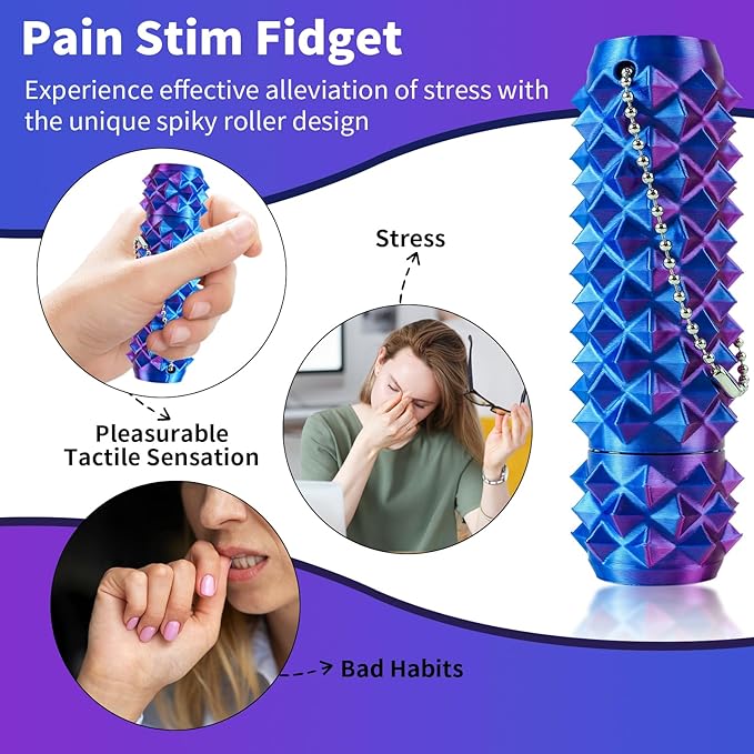 2 Pcs Pain Fidget Toys for Adults, 3D Printed Rotating Spiky Grippie Sensory Stress Relief Toys, Novelty Gifts for Friends Family