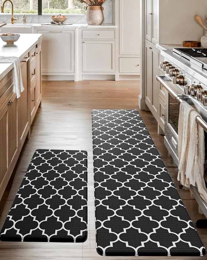 Anti-Fatigue Kitchen Mat Set – 2-Piece Memory Foam Cushioned Mats for Standing – Black Lantern, 18×30 & 18×60, 0.4 in Thick, Waterproof, Non-Slip – Homergy
