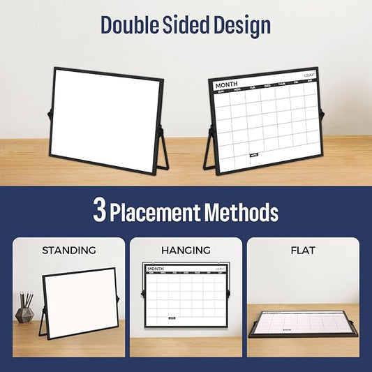 Loukin 17"x12" Dry Erase Calendar,Magnetic Desktop Whiteboard with Stand, Reusable Whiteboard Planner Schedule for Desk, Office, Classroom, 6 Markers & 4 Magnets& 1 Eraser Included