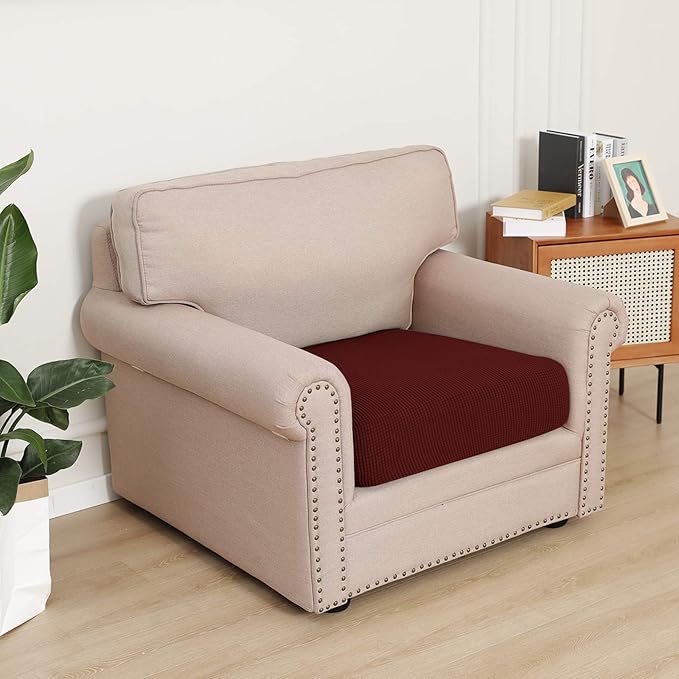 Easy-Going Stretch Chair Cushion Cover Sofa Cushion Furniture Protector Sofa Seat Sofa Slipcover Sofa Cover Soft Flexibility with Elastic Bottom(Chair Cushion, Wine)
