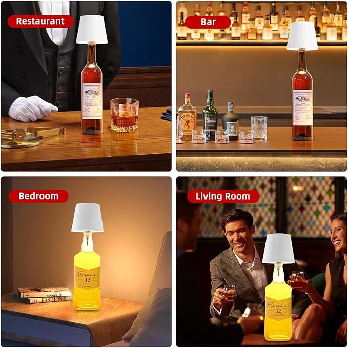 Realmoon Wireless LED Wine Bottle Light - 3 Color Dimmable, Perfect for Dining Room, Bedroom and Bar Atmosphere (White)