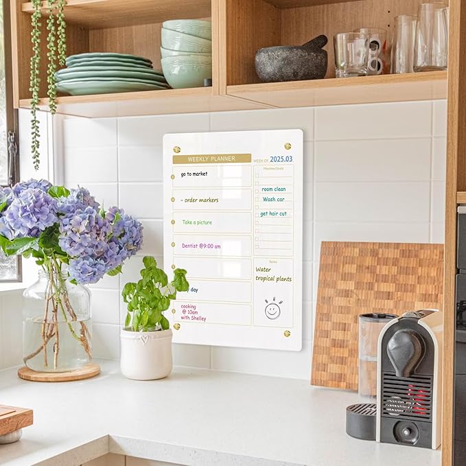 Glass Dry Erase Calendar Whiteboard for Wall, Small Weekly Calendar Glass White Board, 11.8" x15.7", Planner Board for Home, Office, School (Weekly-WH-3040)