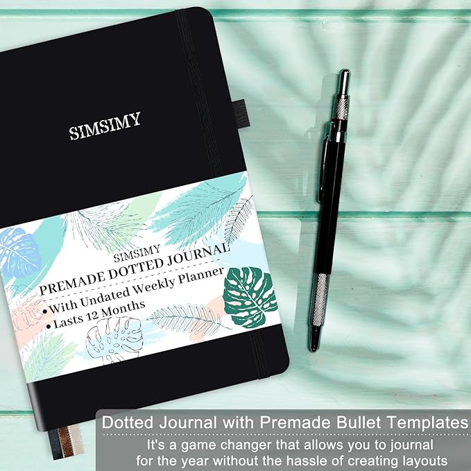 Premade Bullet Dotted Journal with Undated Weekly Monthly Planner, Pre-made Dot Grid Journaling Aesthetic Notebook for Goals Gratitude Budget Exercise Habits Mood Sleep Tracker - 12 Month