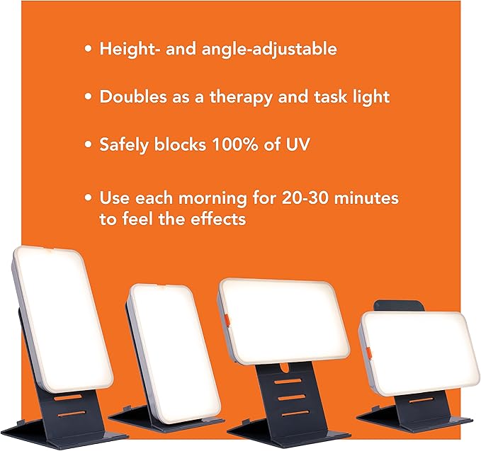 TheraLite Light Therapy Lamp, 10000 LUX Compact Bright Therapy Lamp, LED Bright White Light with Adjustable Height and Brightness Levels for Mood or Winter Blues and Energy Increase, White