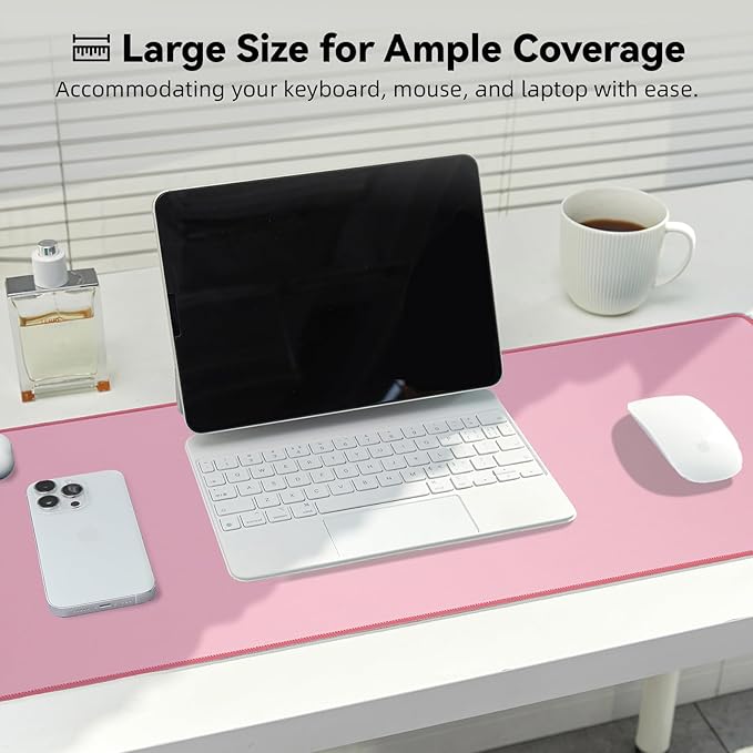 Waterproof Large Gaming Mouse Pad with Durable Stitched Edges, Non-Slip Rubber Base, Smooth Surface Mouse Mat Desk Pad for Home Office Gaming, 27.5"*11.8"*0.12", Dusty Rose