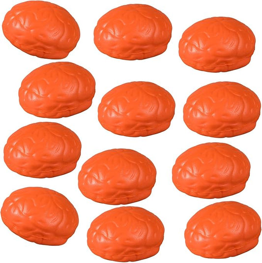Leitee 12 Pcs Brain Stress Balls Bulk Large Halloween Brain Toys PU Hand Muscle Exercise Pressure Ball Funny Stress Relief Toy for Teens Adult Improving Grip Strength Prop(Orange)