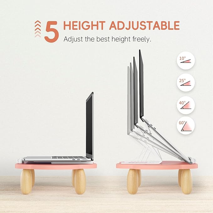 Adjustable Cloud-Shaped Laptop Stand, Pink, 10-17.3" Laptops, Ergonomic Height & Angles, Strong Stability, Effective Heat Dissipation