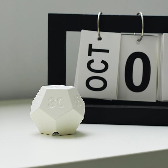 Mini 12 Sided Cube Timer, 11 Preset Times Pomodoro Timer for Enhanced Productivity. Ideal for ADHD Management, Workout, Study & Kitchen Cooking. Easy to Use（White）