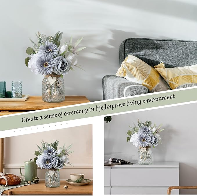 Leftover Fake Flowers in Vase with a Flower Arrangement,Silk Artificial Flowers in Vase,Dining Table Centerpiece Decor,Flower Arrangements for Home Decor,Kitchen Decor