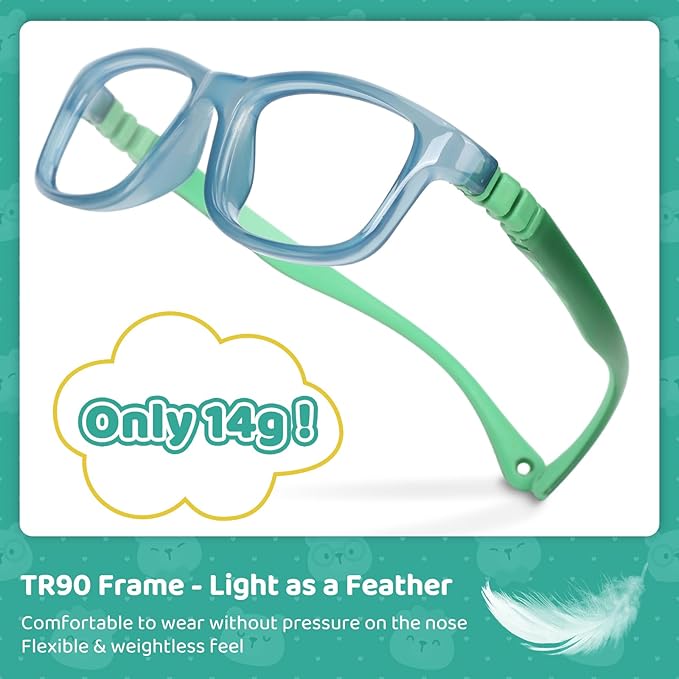 BiBiBear Toddler/Kids/Teens Glasses - Unbreakable TR90 Frame, 180° Flexible, Lightweight & Safe Glasses for Kids Age 2-15