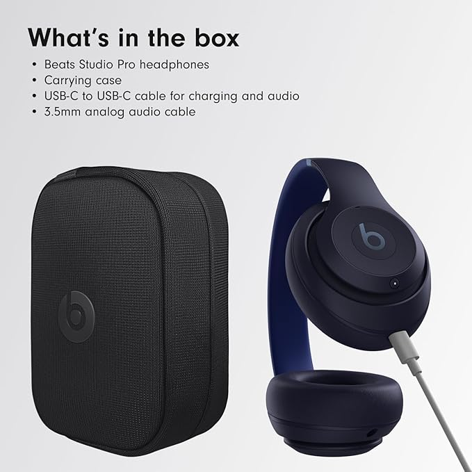 Beats Studio Pro Bluetooth Noise Cancelling Headphones with Apple 20W USB-C Power Adapter - Navy