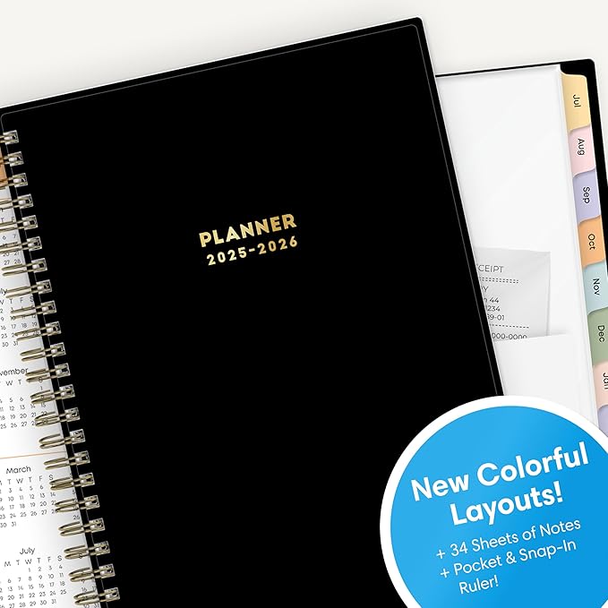 Blue Sky 2025-2026 Academic Year Weekly and Monthly Planner Calendar, July 2025 - June 2026, 12-Month, 5.8" x 8.6", Flexible Cover, Wirebound, Laminated Tabs, Storage Pocket, Black