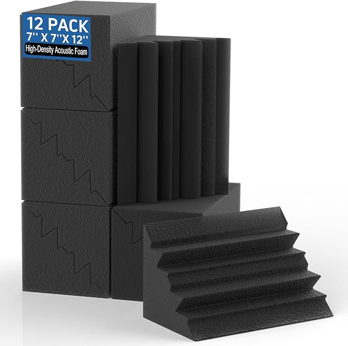 12 Pack Bass Traps Corner Acoustic Foam Corner 7''x7''x12'' Sound Proof Foam Panels for Walls Acoustic Wall Panels for Music Room Home Recording Studio