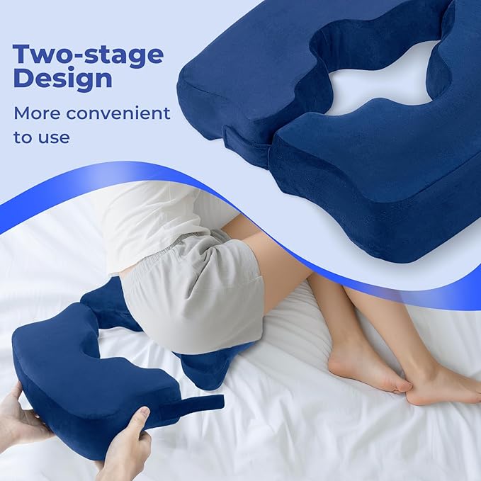 SAHEYER Bed Sore Cushions for Butt, Memory Foam Hemorrhoid Pressure Relief Pillow with Center Hole and Tailbone Cutout, for Long Sitting Coccyx, Sciatica, Postpartum, Pregnancy, After Surgery, Blue
