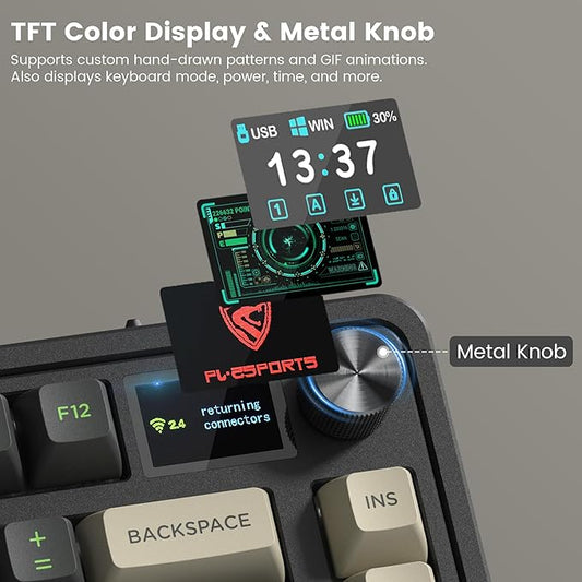 CMK75 Mechanical Keyboard: 75% Layout w/TFT Color Screen & Knob | Tri-Mode Wireless (2.4G/Bluetooth/Wired) | Hot-Swappable | Programmable | PBT Keycaps