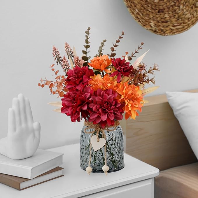 Leftover Fake Fall Flowers in Vase,Faux Flowers in Vase,Fall Floral Arrangement,Fall Centerpieces for Tables,Artificial Flowers,Kitchen Decor,Coffee Table Decor