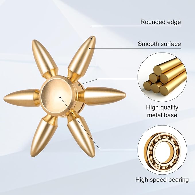 ATESSON Fidget Spinners Toy,Ultra Durable Stainless Steel Bearing High Speed 3-5 Min Precision Brass Metal Finger Spinner,EDC ADHD Stress Relief Anxiety Relieves Reducer for Kids and Adults