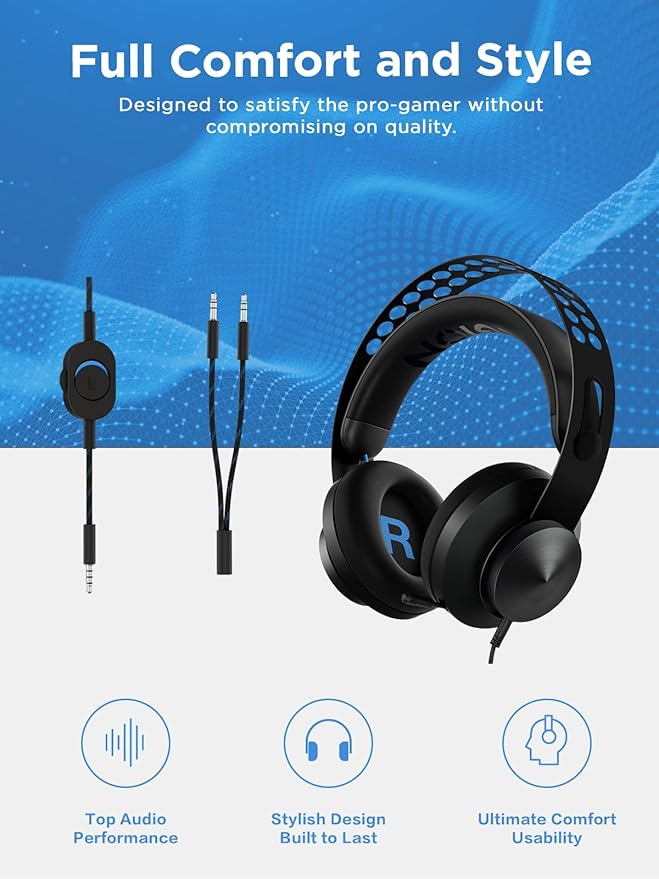 Lenovo Legion H300 Stereo Gaming Headset, Noise-Cancelling Mic, Memory Foam & PU Leather Earcups, Stainless Steel Headband, PC, PS4, Xbox One, Nintendo Switch, Mac, GXD0T69863, Black