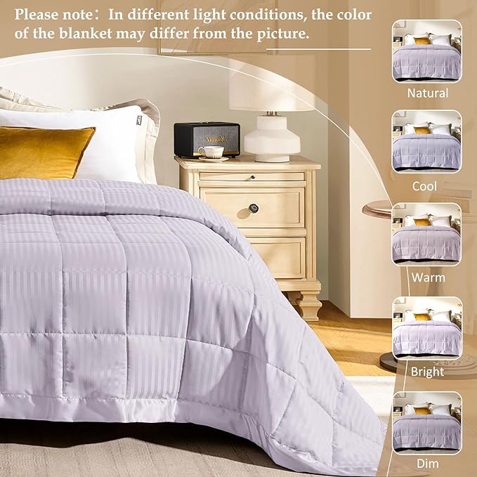 downluxe King Size Blanket with Satin Trim, Lightweight Down Alternative King Blanket for All Season, Machine Washable (Lilac, 108 x 90 Inch)