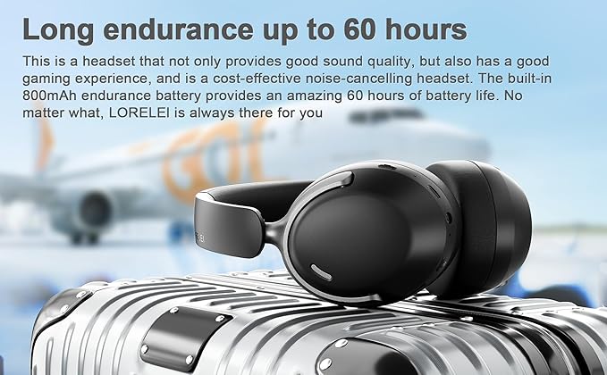 LORELEI QC30 Hybrid Active Noise Cancelling Headphones, 60H Playtime, Built-in Mic, Wireless Over Ear Headsets with Case,Bluetooth 5.4,Deep Bass Comfort Fit Soft-Earpads Fast Charging -Space Black