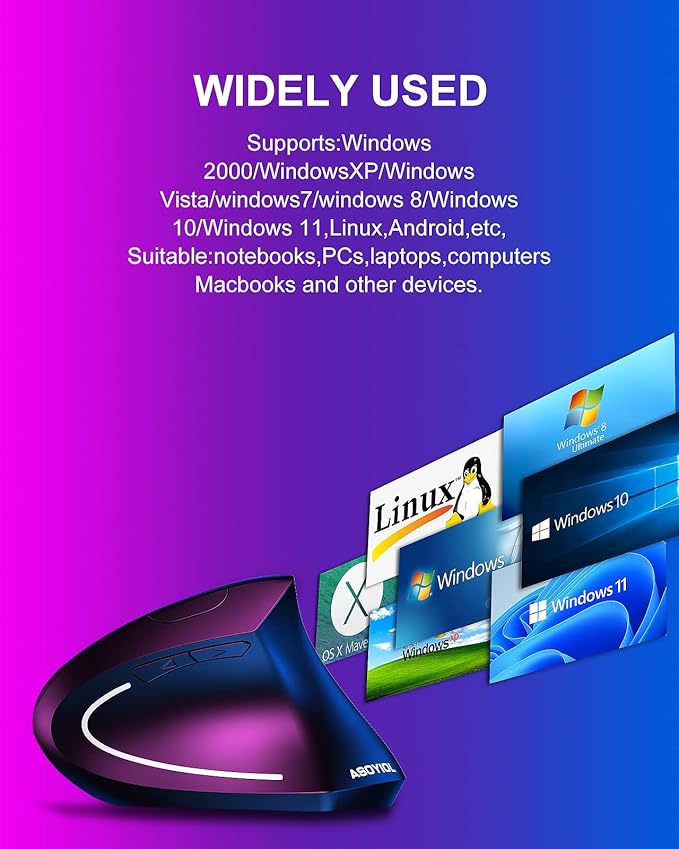 ASOYIOL Ergonomic Mouse Wireless,Vertical Mouse Ergo with USB Receiver 6 Buttons 800/1200/1600 Adjustable DPI Computer Mice for Laptop PC(Right Hand,Black)