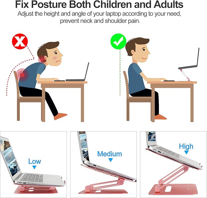 Urmust Adjustable Laptop Stand for Desk Aluminum Computer Stand for Laptop Riser Holder Notebook Stand Compatible with MacBook Air Pro Ultrabook All Laptops 11-17 inch (Rose Gold)