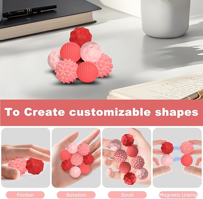 4 Pieces Fidget Toys Adults Magnetic Fidget Balls Silicone Magnetic Fidgets Anxiety Relief Items for Anxiety ADHD Portable Desk Toys for Office Travel Home Party Gift Class Prizes(Pink, 4)