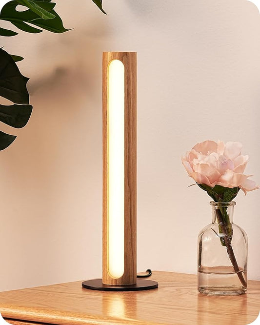 EDISHINE LED Table Lamp, Small Wood Bedside Lamp with Stepless Dimmable & Memory Function, 3 Color Temperature, One-Step Installation, Touch Switch, Modern Nightstand Lamp for Living Room, Bedroom