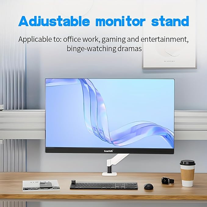 Ultrawide Monitor Arm for 13 to 32 inch Flat/Curved Computer Screen, Gas Spring Single Monitor Mount Holds up to 17.63 lbs, Clamp & Grommet Base, VESA 75x75/100x100mm, White