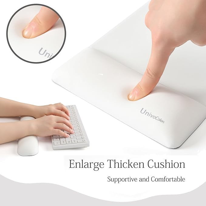 UnivoColors Design-Wave Set of Keyboad Wrist Rest & Mouce Pad,Artificial Sheepskin+Memory Foam+Ergonomic+Anti-Slip Gel, Resilience Support During Work and Gaming,Keyboard Accessory,White