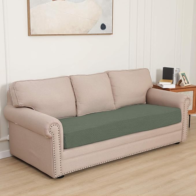 Easy-Going Stretch Cushion Cover Sofa Cushion Furniture Protector Sofa Seat Sofa slipcover Sofa Cover Soft Flexibility with Elastic Bottom(Oversized Sofa Cushion, Greyish Green)