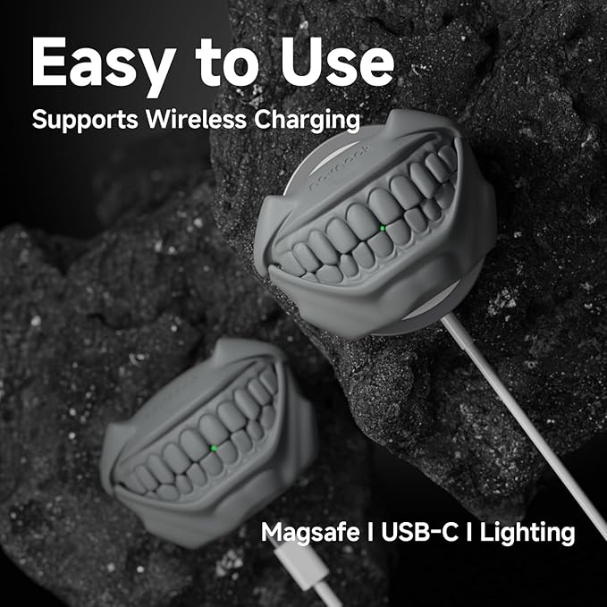 for AirPods Pro 2nd Generation Case, Unique Funny Teeth Design, Soft Silicone Shell, Compatible with Wireless Charging (Rock Gray)