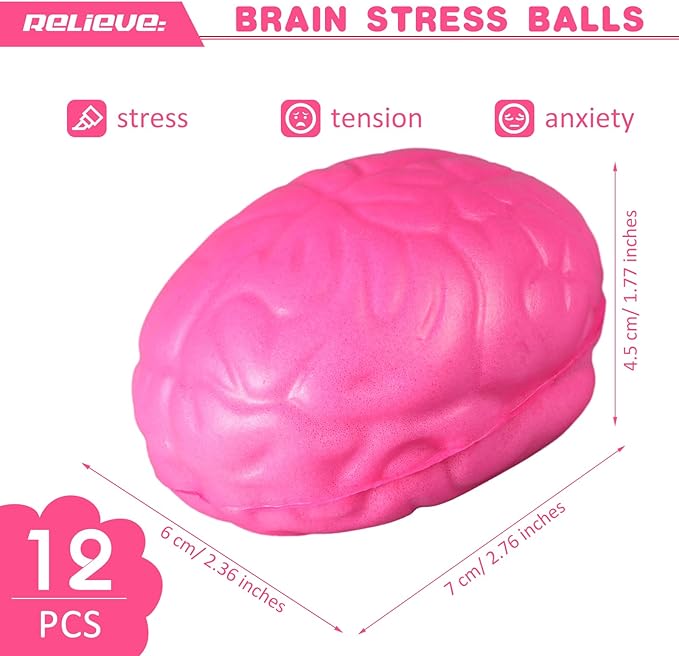 Leitee 12 Pcs Brain Stress Balls Bulk Large Halloween Brain Toys PU Hand Muscle Exercise Pressure Ball Funny Stress Relief Toy for Teens Adult Improving Grip Strength Prop(Colorful)