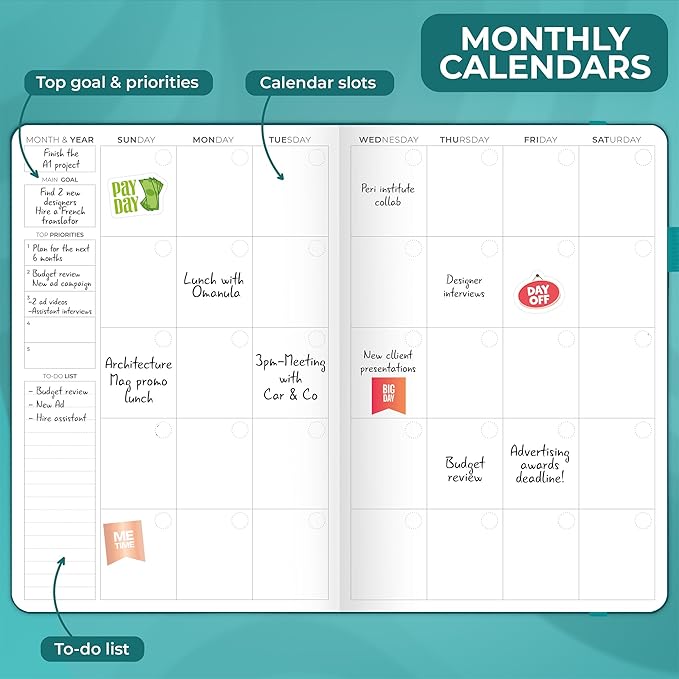 Clever Fox Appointment Book – Hourly Schedule Planner with Time Slots – Time Box Planner for Daily Work & To-Dos – Weekly & Monthly Spreads, Undated, Hardcover, A5 Size (Dark Teal)