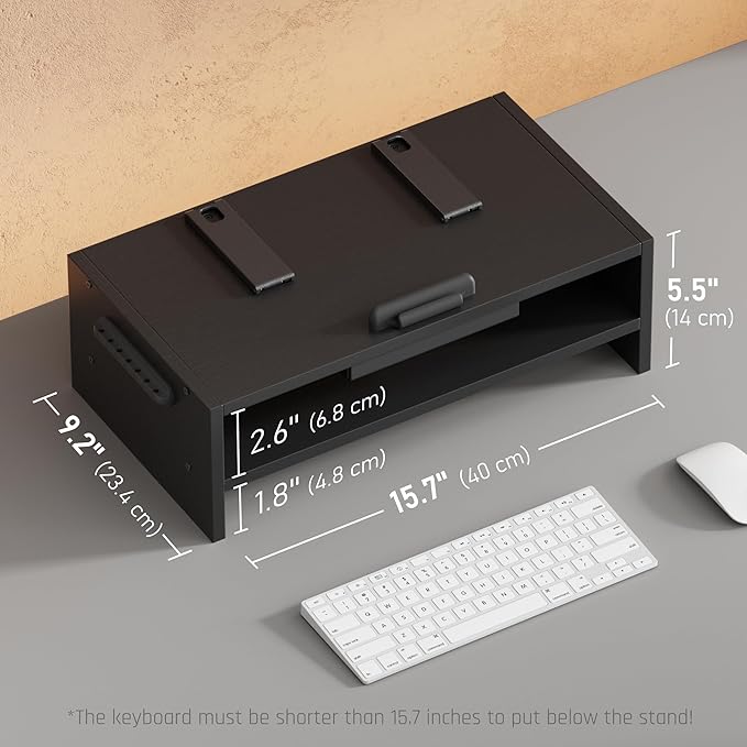 Adjustable Wood Laptop Stand, Ergonomic Height Angles Computer Stand, Riser Holder Notebook Stand for Desk Compatible with Air, Pro, Dell, HP, Lenovo More 10-17.3" Laptops, Black