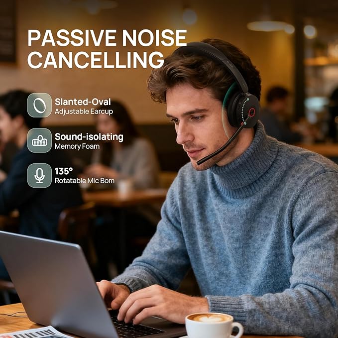 Yealink WH68 Hybrid ANC DECT&Bluetooth Wireless Headset with Adapter, 492ft Rang Stereo Active Noise Cancellation Headphones for Teams,Zoom,UCwith 6X Mic, 32H Call,Dual Ear Headsets (PC,Mobile,Phone)