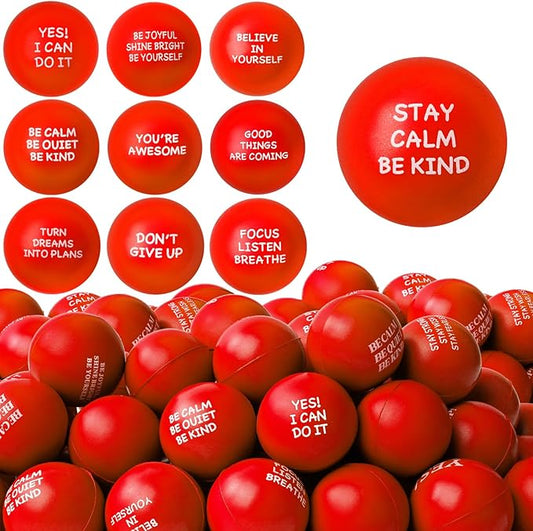 100PCS Motivational Stress Balls for Adults and Kids - Stress Balls Bulk Soft Sponge Squeeze Toys with Inspirational Quotes | Office Classroom Stress Relief Gifts | Anxiety Relief Fidget Toys