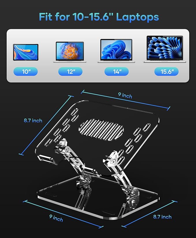 2 Pack Acrylic Laptop Stand for Desk, Adjustable Ergonomic Laptop Riser, Portable Foldable Computer Stand, Compatible with 10 to 15.6 Inches Notebook and MacBook, Clear