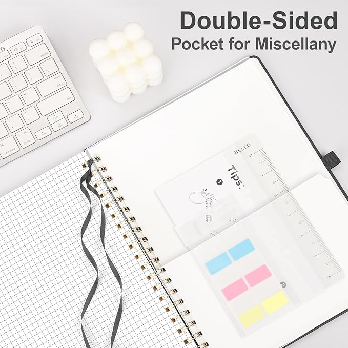 AHGXG Graph Paper Notebook - Spiral Notebook 8.5" x 11", A4 Large Hardcover Leather Journal Grid Notebook, 100 gsm Thick Graph Paper,Journals for School Writing Graphing Engineering Math, Black