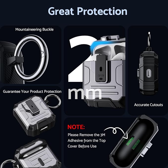 DASFOND Armor Cover AirPods 2nd & 1st Generation Case, Military Grade Full Body Shockproof Protection Hard Case, Support Wireless Charging with Keychain, Magnetic Lid, Front LED Visible, Silver