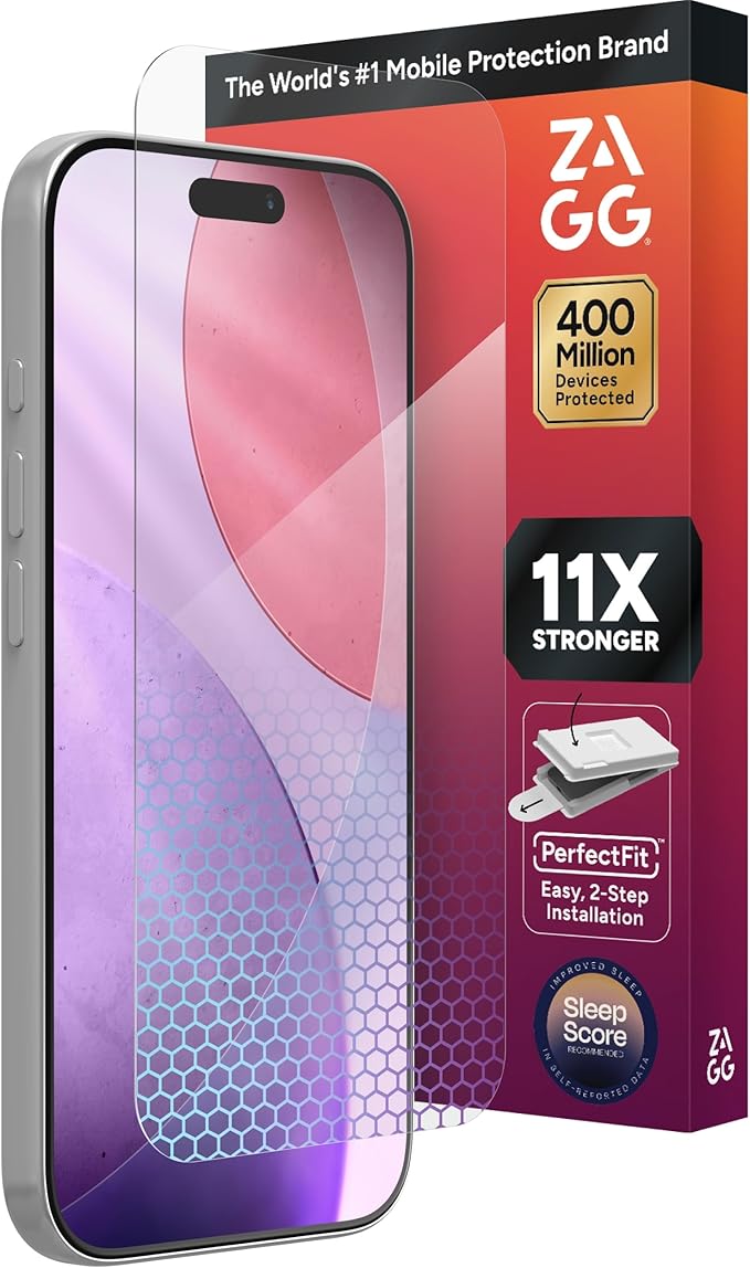 ZAGG XTR5 Screen Protector for iPhone 17 Pro - Glass, Blue Light Protection, 11X Stronger, Eyesafe CPF60 Tech, Anti-reflective Tech, Vibrant Color & Touch Sensitive Tempered Glass, Easy To Install