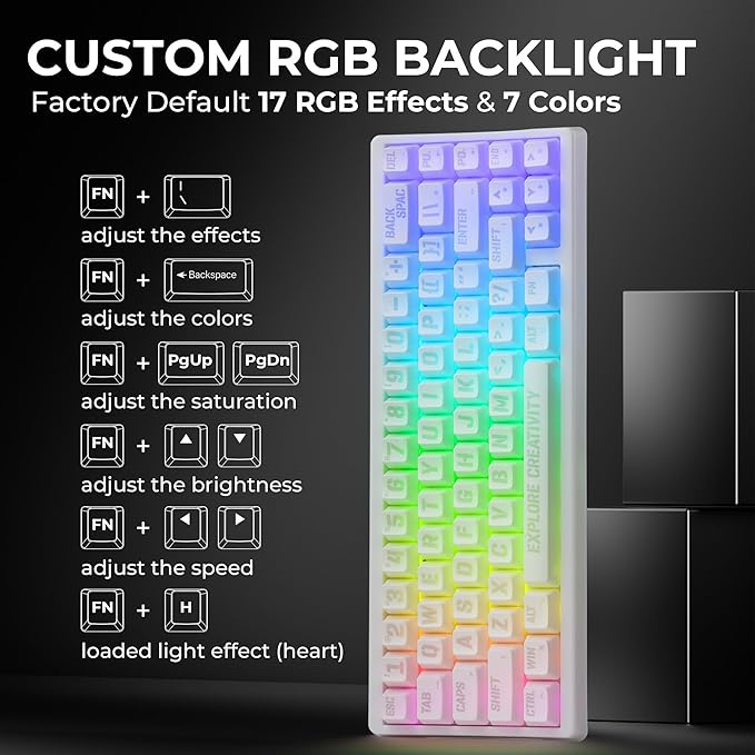 XVX M67 Wireless 60% Percent Keyboard, QMK/VIA Topographic Gaming Keyboard, Tri-Mode Thocky Creamy Mechanical Key Board, Hot Swappable Gasket Mount RGB IMD Tech for Win/Mac, Miami Theme, White