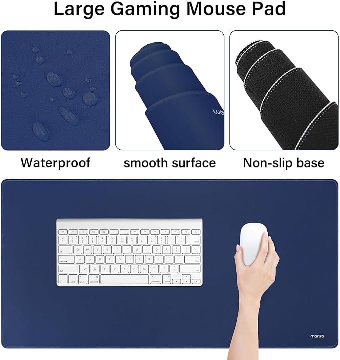 MOSISO Keyboard Mouse Pad Set, Large Gaming Mousepad&Keyboard Wrist Rest&Mouse Wrist Rest&Coaster, Ergonomic Non-Slip Mousepad&Easy Typing Cushion with Memory Foam for Home Office, Navy Blue