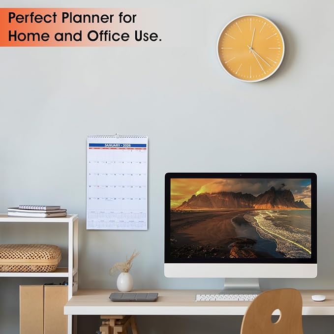 2026 Wall Calendar - January 2026 - December 2026, 12 Monthly Hanging Calendar, 2026 Planner, Size 11" x 17", Spiral Binding, Holidays, Julian Dates, Large Blocks, Twin-Wire Binding, Hanging Hook (2 Pack)