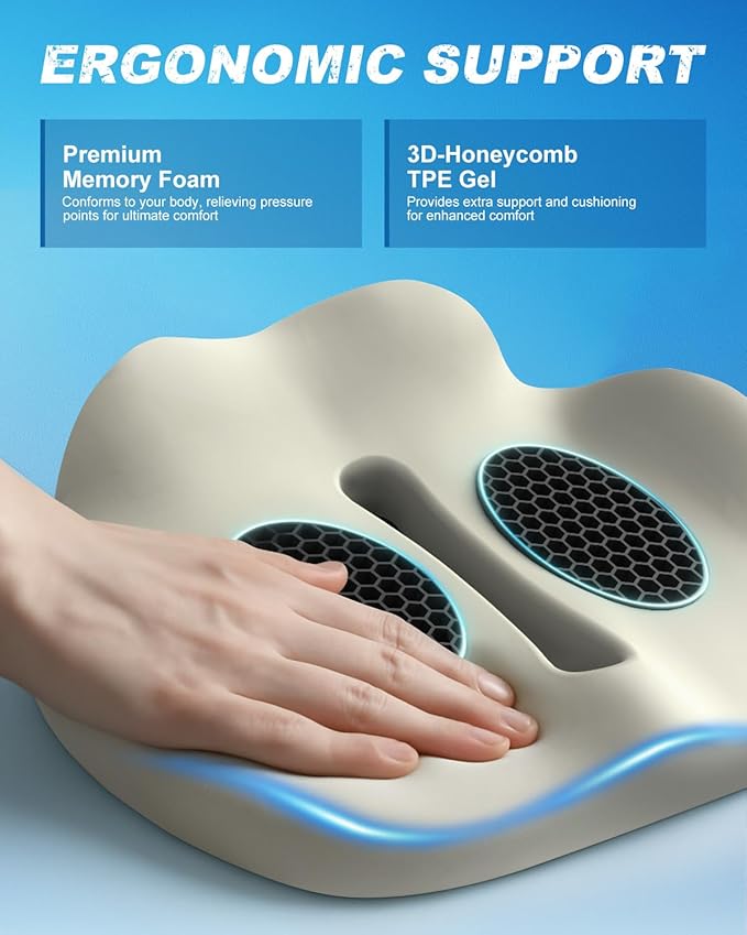 Memory Foam Truck Seat Cushion with TPE Gel Support, Truck Seat Cushion with Non-Slip Washable Cover for Back Support & Pain Relief During Long Drives(Blue)