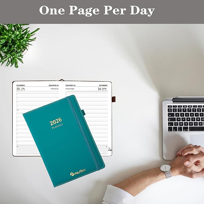Daily Planner 2026 / Appointment Book, One Page Per Day, Jan - Dec 2026, Annual Daily Monthly Calendar Planner with Hourly Schedule and Monthly Tabs, 5.7" x 8.3" Agenda (Green Lake)