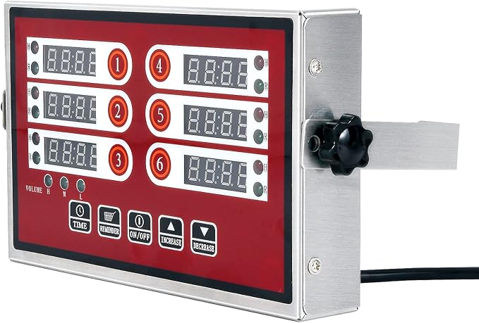 Kitchen Timers for Cooking – 6 Channel Commercial Kitchen Timer Restaurant Kitchen Supplies – Stainless Steel LED Technology Kitchen Timer Digital – Reminder Function, Loud Alarm, Red