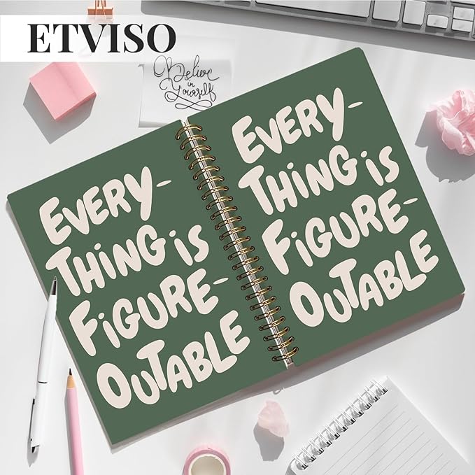 Everything is Figureoutable Inspirational Notebook, Motivational Journals for Women Men, Positivity Journal, Positive Affirmations Quote Hardcover Spiral Notebooks 5.5x8.3 Inch